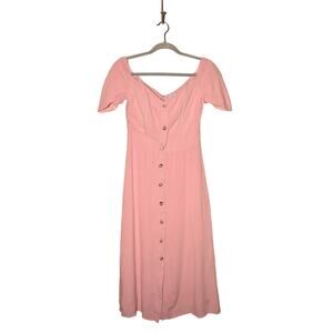 DRESS FORUM NEW $78 Pink Off-The-Shoulder Button Down Midi Dress Small